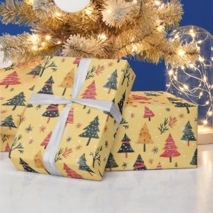 Papier Cadeau Enfants Dessinez un joli sapin de Noël Jaune