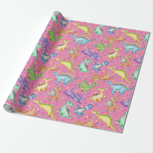 Papier Cadeau Enfants dinosaure animal rose couleur cadeau d'ann