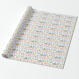 Papier Cadeau Enfants Dinosaure Arc-en-ciel Aquarelle Jungle Ann