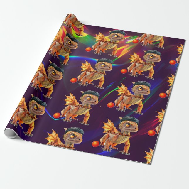 Papier Cadeau Enfants Dragon Anniversaire (Déroulé)