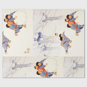 Papier Cadeau Enfants japonais roulant de grandes boules de neig