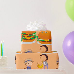Papier Cadeau Enfants jouant de la musique sur des cheeseburgers