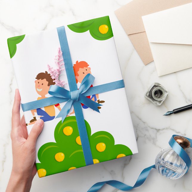 Papier Cadeau Enfants joueuses assis sous un arbre de pomme (Créateur téléchargé)