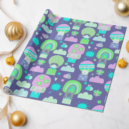 Papier Cadeau Enfants Joyeux Anniversaire violet rose mignon Ani