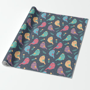 Papier Cadeau Enfants mignonnes Oiseaux colorés Pékin Vert Bleu