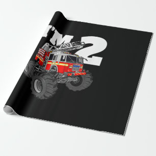 Papier Cadeau Enfants Monster Fire Truck 2e anniversaire garçon 