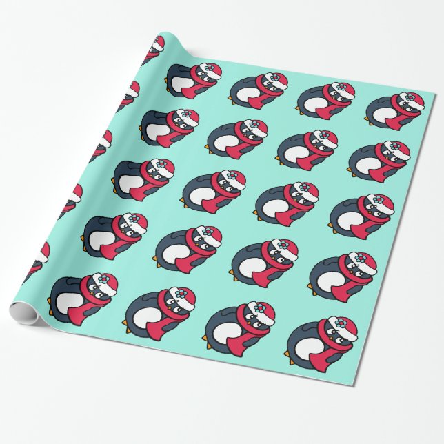 Papier Cadeau Enfants Noël Pingouins de Noël Enveloppement Papie (Déroulé)