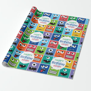 Papier Cadeau Enfants personnalisés Monster fête d'anniversaire 