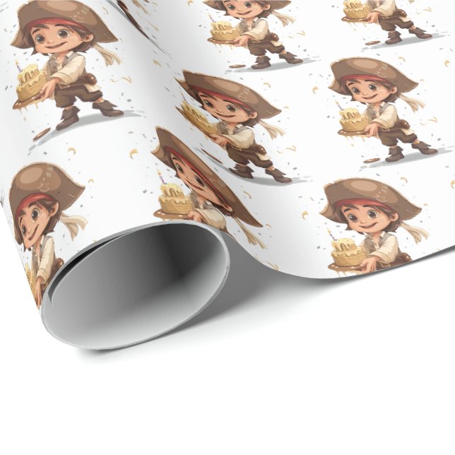 Papier Cadeau Enfants Pirate Anniversaire Cadeau Papier à envelo (Coin rond)