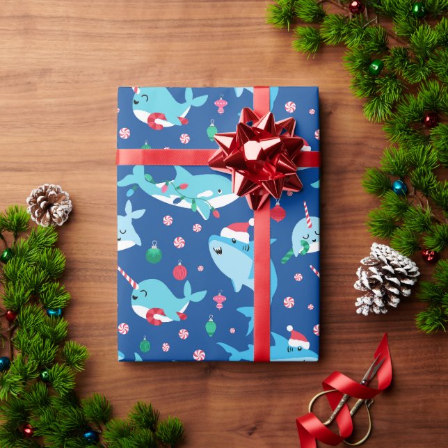 Papier Cadeau Enfants Requin Narwhal Sous La Mer Noël (Cadeau de vacances)