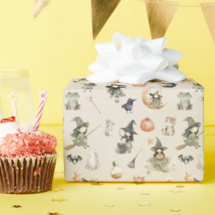 Papier Cadeau Enfants sorcières mignonnes Halloween anniversaire