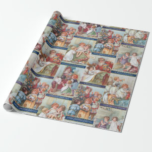 Papier Cadeau Enfants victoriens de charme avec Noël du Père
