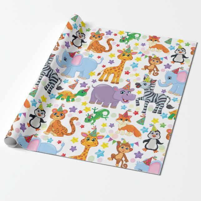 Papier Cadeau Enfants Zoo Animaux (Déroulé)