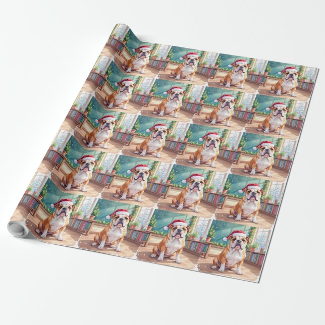 Papier Cadeau English Bulldog Teacher Classroom Santa Hat (Déroulé)