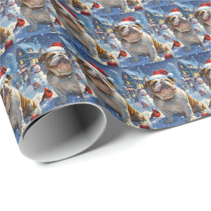 Papier Cadeau English Bulldog Winter Wonderland Christmas Joie