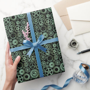 Papier Cadeau Engrenages en bronze Steampunk Verdigris