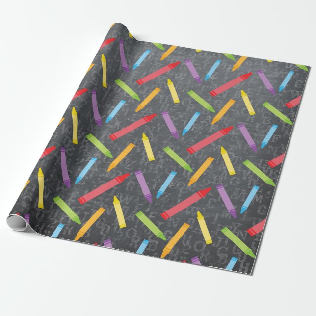 Papier Cadeau Enseignant Chalkboard Crayons Éducateur (Déroulé)