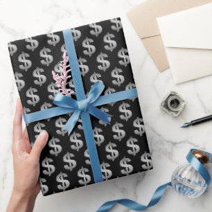 Papier Cadeau Enseignes de dollar argent sur fond noir