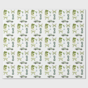 Papier Cadeau Ensemble d'autocollants esthétiques Green Coquette