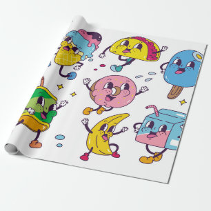 Papier Cadeau Ensemble de nourriture et de boisson dans le style