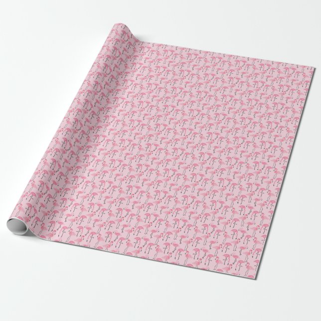 Papier Cadeau Ensemble Flamant rose rose, Motif d'été tropical. (Déroulé)