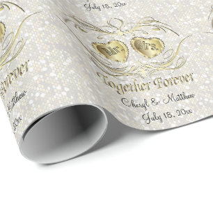 Papier Cadeau Ensemble pour toujours confettis blancs de mariage