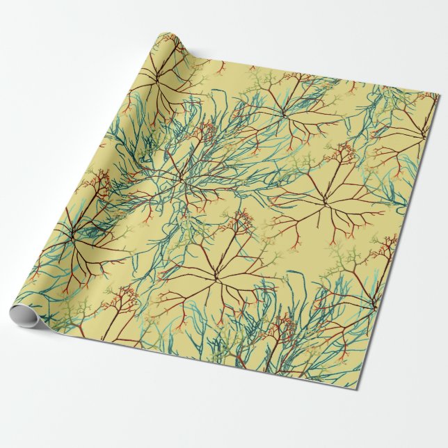 Papier Cadeau Enveloppe aquatique de papier de motif d'algue (Déroulé)