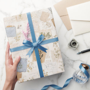 Papier Cadeau Enveloppe bleu clair française cœur floral Anniver