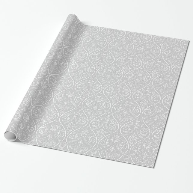 Papier Cadeau Enveloppe cadeau cadeau en gris et blanc Damas (Déroulé)