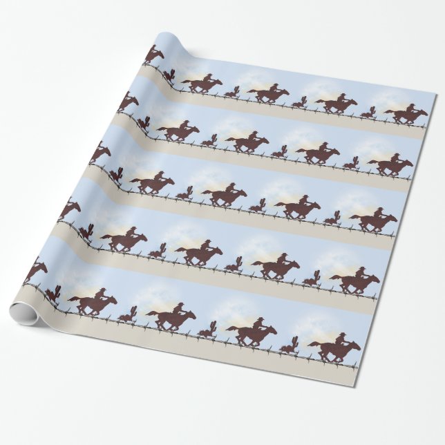 Papier Cadeau Enveloppe Cadeau Cowboy Barbed Wire (Déroulé)