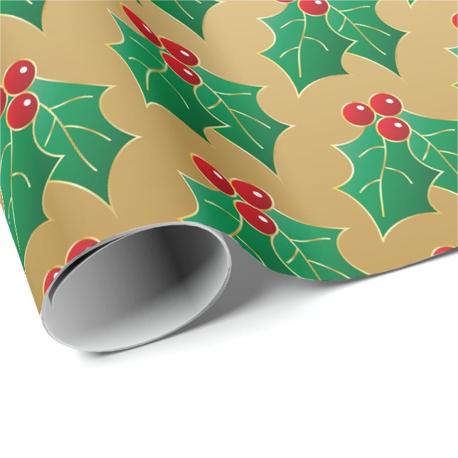 Papier Cadeau Enveloppe cadeau de Noël Holly Elégant (Coin rond)