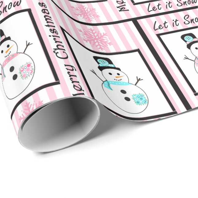 Papier Cadeau Enveloppe cadeau de Noël Snowman rose et noir (Coin rond)