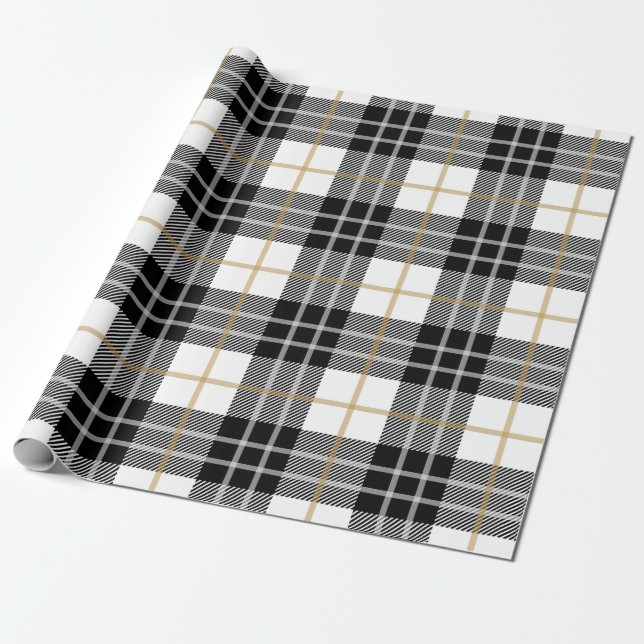 Papier Cadeau Enveloppe cadeau| Noir et or Plaid (Déroulé)