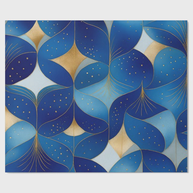 Papier Cadeau Enveloppe cadeau Sapphire Bloom & Gold Foil (Plat)