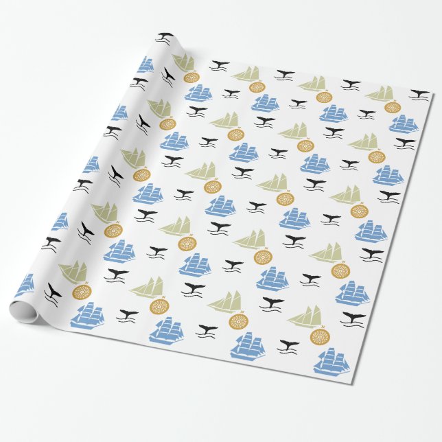 Papier Cadeau Enveloppe cadeau - Thème nautique (Déroulé)