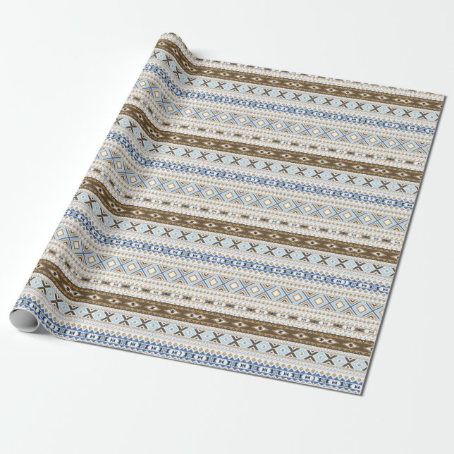 Papier Cadeau Enveloppe cadeau Tribal Aztec Brown bleu (Déroulé)