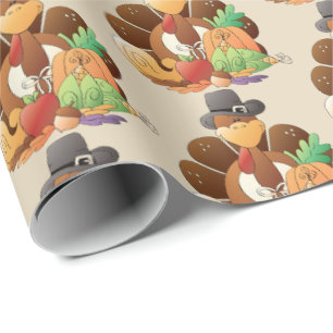 Papier Cadeau Enveloppe carrelée mignonne de pèlerin de dinde de