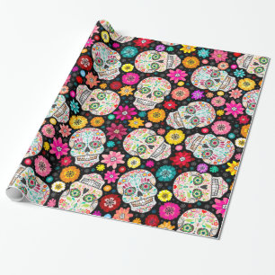 Papier Cadeau Enveloppe colorée de noir de fiesta de crâne et 