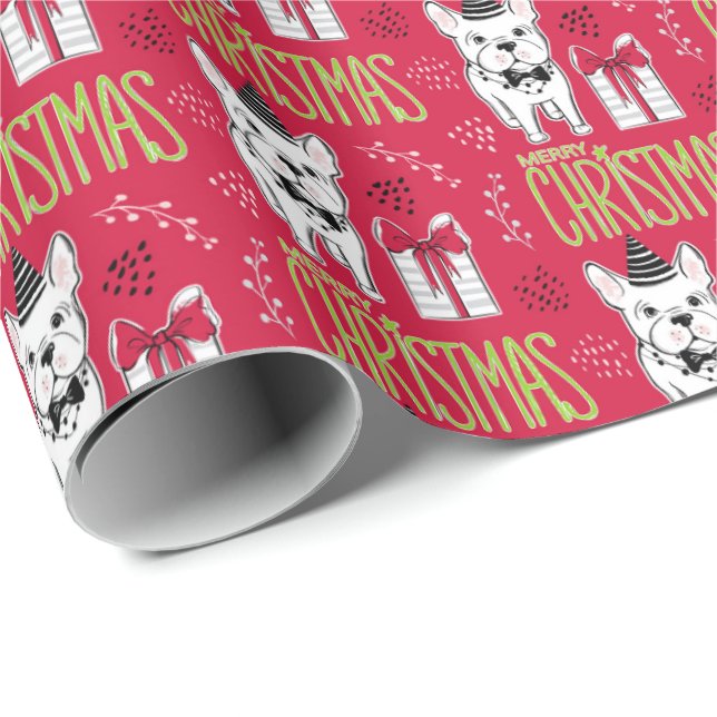 Papier Cadeau Enveloppe de cadeau de Joyeux Noël avec le chien (Coin rond)