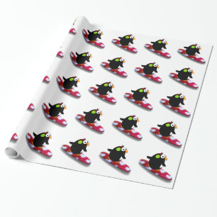 Papier Cadeau Enveloppe de cadeau de pingouin de snowboarding