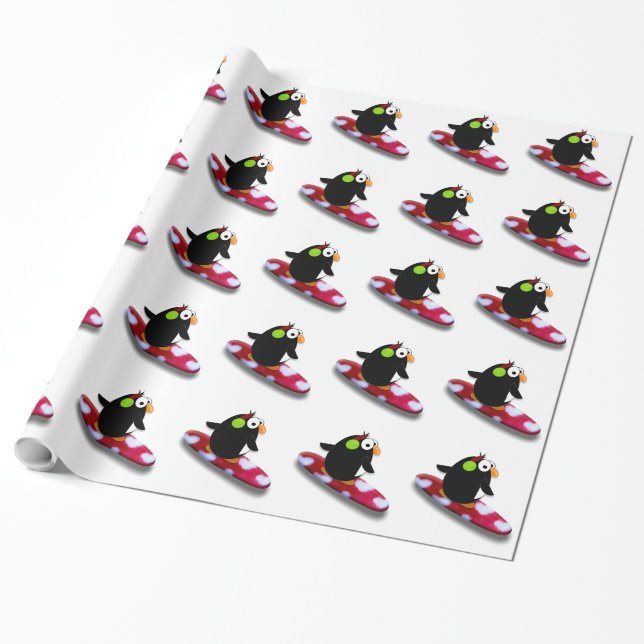 Papier Cadeau Enveloppe de cadeau de pingouin de snowboarding (Déroulé)
