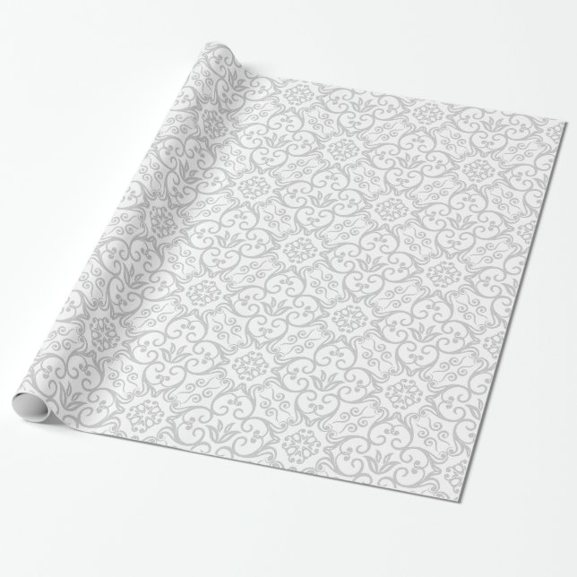 Papier Cadeau Enveloppe de cadeau grise et blanche de damassé (Déroulé)