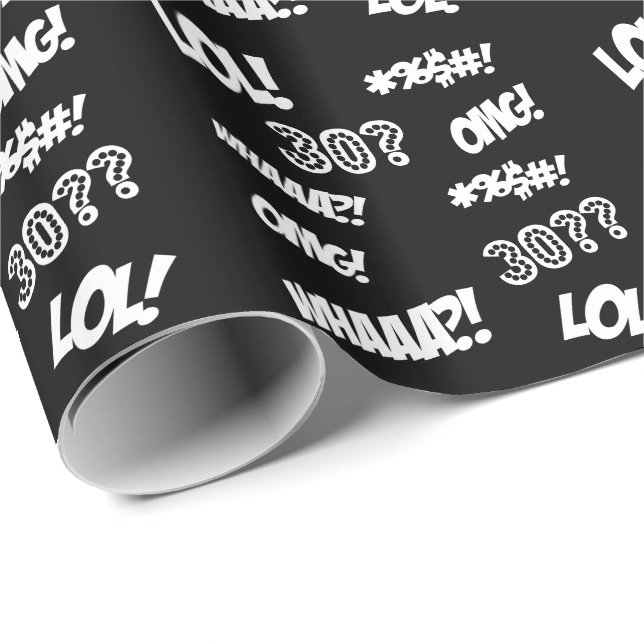 Papier Cadeau Enveloppe drôle, 30 années de vieille ! OMG, LOL, (Coin rond)