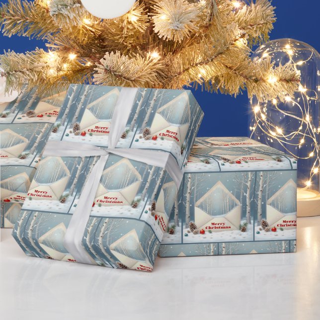 Papier Cadeau Enveloppe Joyeuse de Noël avec bouleaux (Vacances)