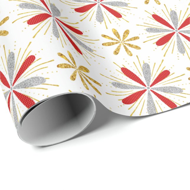 Papier Cadeau Enveloppe rouge de Noël d'argent d'or (Coin rond)
