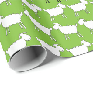 Papier Cadeau Enveloppe verte noire et blanche de moutons