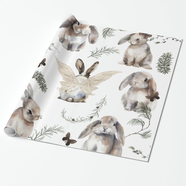 Papier Cadeau Enveloppement brillant de Noël de lapin (Déroulé)