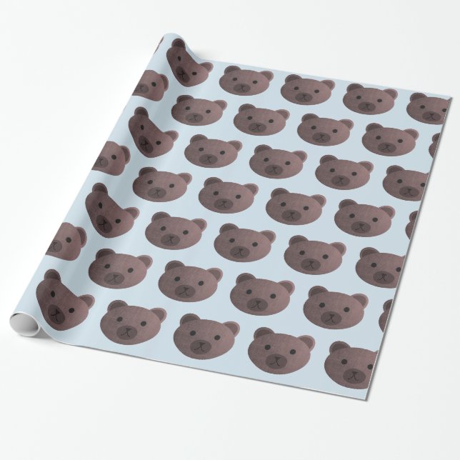 Papier Cadeau Enveloppement cadeau bleu ours en peluche et Brown (Déroulé)