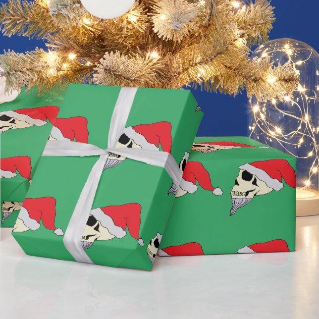Papier Cadeau Enveloppement cadeau vert avec des crânes en Casqu (Vacances)