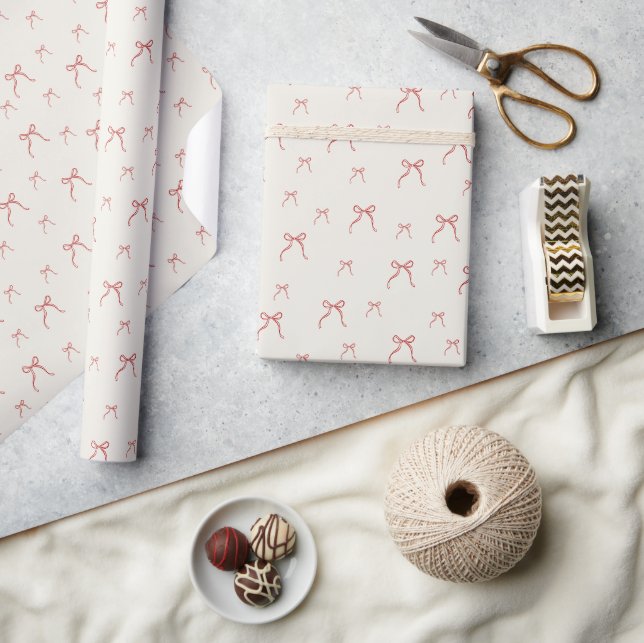 Papier Cadeau Enveloppement de Noël de noeud rouge (Artisanat)